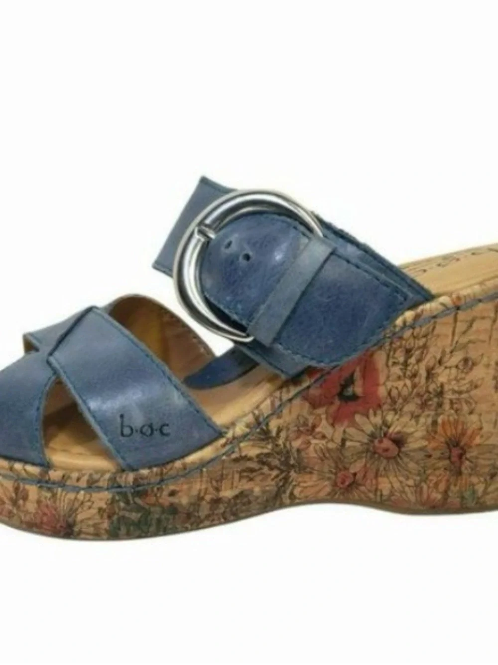 Born BOC Blue Leather Crisscross Slide Sandals for Women